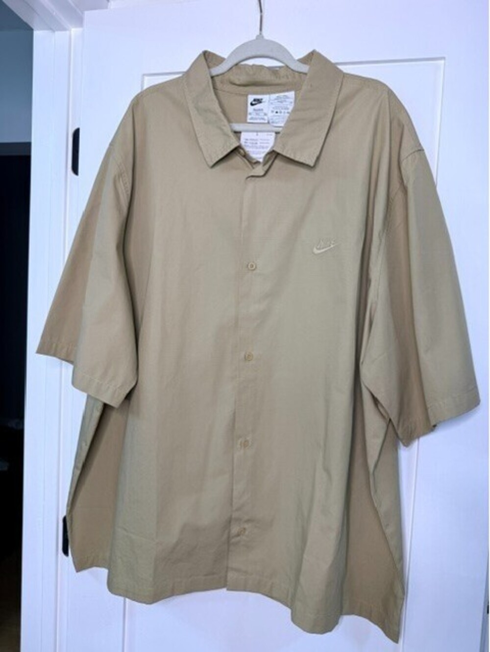 Nike Golf Mens 3XL Tall Dri-Fit Button Up Shirt Khaki Tan Short Sleeve NWT $75